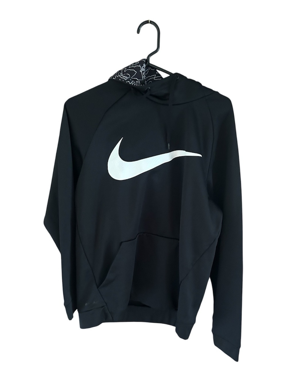 NWOT Nike Men's Black Dri-Fit Pullover Hoodie Swoosh Logo Drawstring Pockets M
